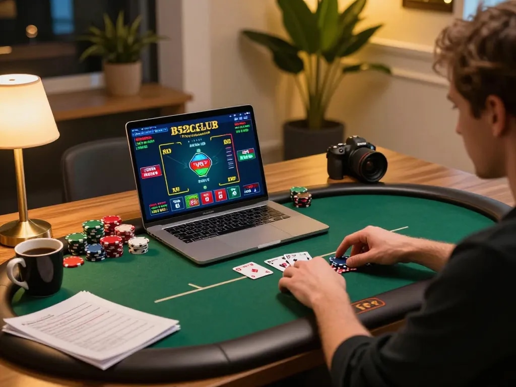 B52CLUB online poker gaming session showcasing an engaging betting strategy and modern lifestyle.