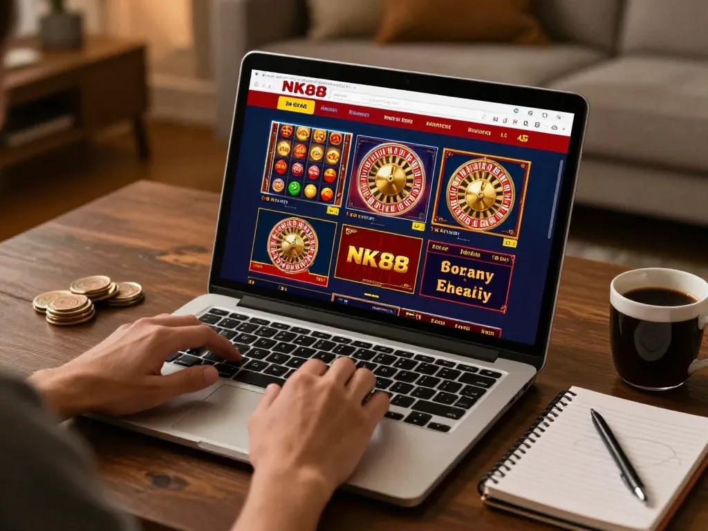 Engaging with multiple games on nhà cái NK88's online platform, highlighting modern gambling.