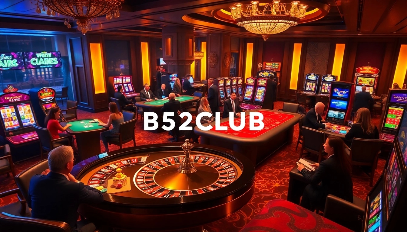 B52CLUB offers an engaging casino experience with vibrant gaming tables and excited players.
