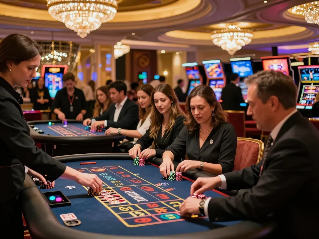 Players engaging in an exciting roulette game at a vibrant casino floor while exploring uu88bet options.