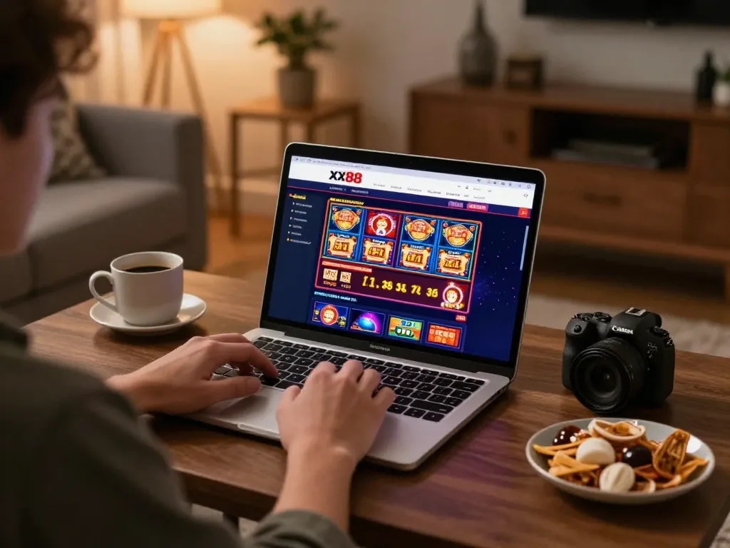 Player enjoying games on xx88's online casino platform from the comfort of home.