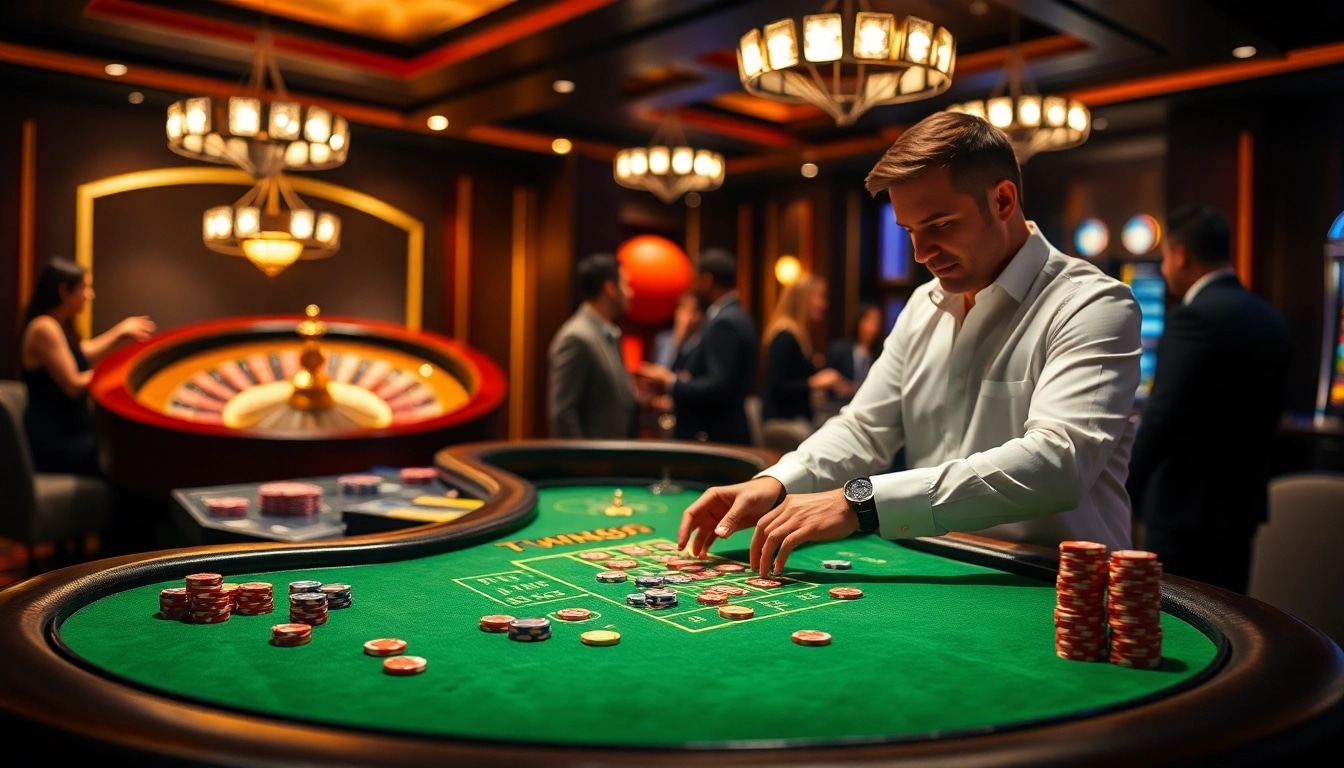 Players enjoying the thrill of TWIN68 casino games at a vibrant gaming table.