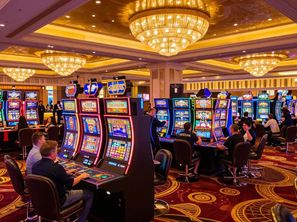 Players engaging at the slot machines in a Vegas casino while searching for UU8888 winning combinations