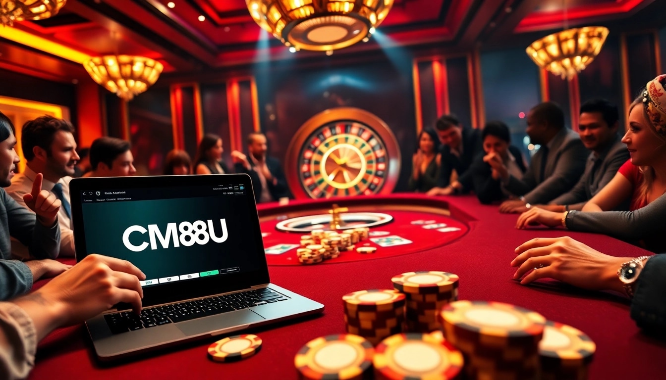 Experience high-stakes action with CM88u at a vibrant poker table in a luxurious casino setting.