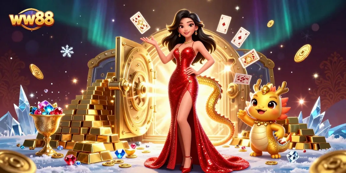 Enter the exciting world of ww88 with a captivating casino illustration featuring dynamic characters and games.