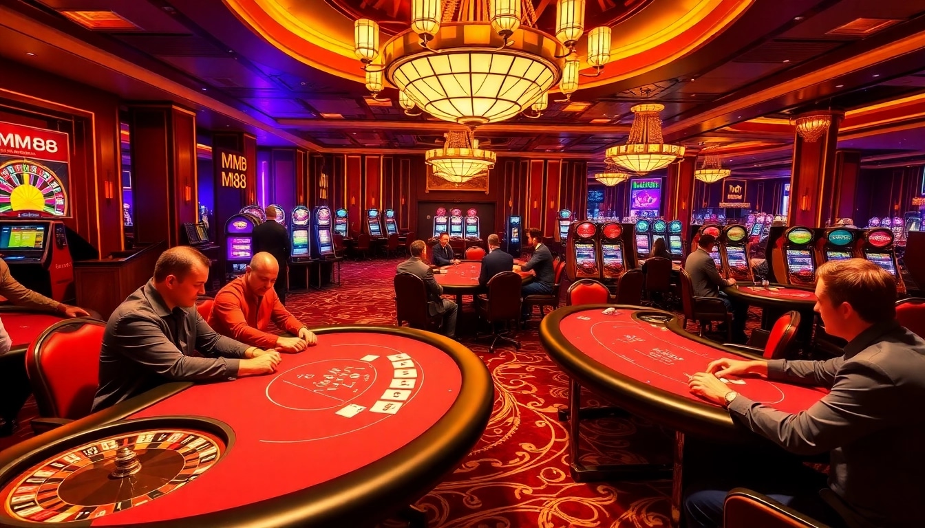 Experience the vibrant atmosphere of MM88 casino with engaging table games and exciting slot machines.