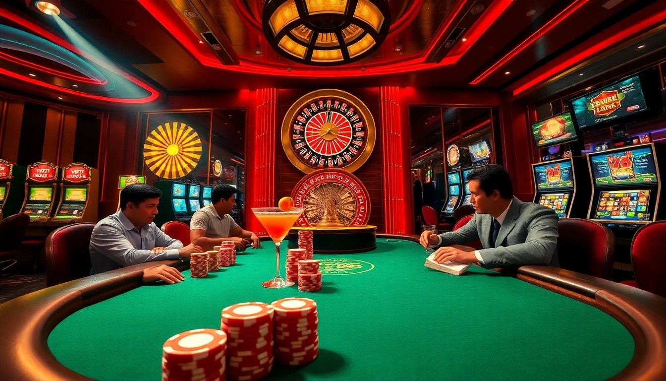 Experience the thrill of HZ88 with a vibrant poker table and dynamic casino ambiance.