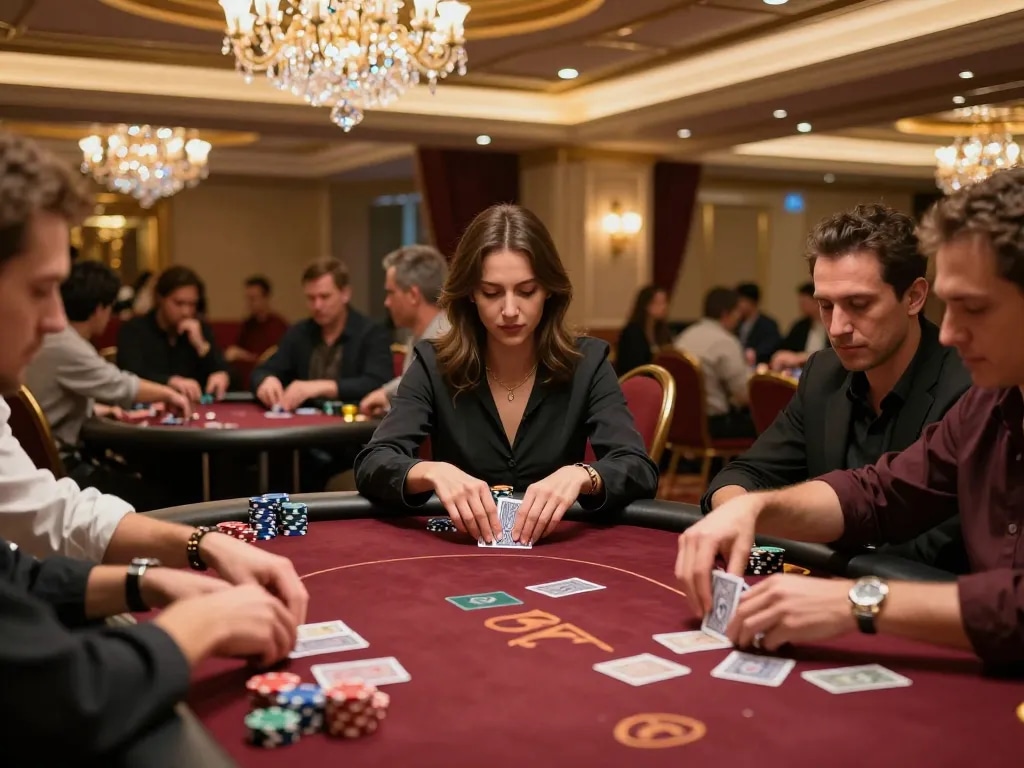 Players enjoying poker at 789club casino with vibrant lighting and luxury ambiance.