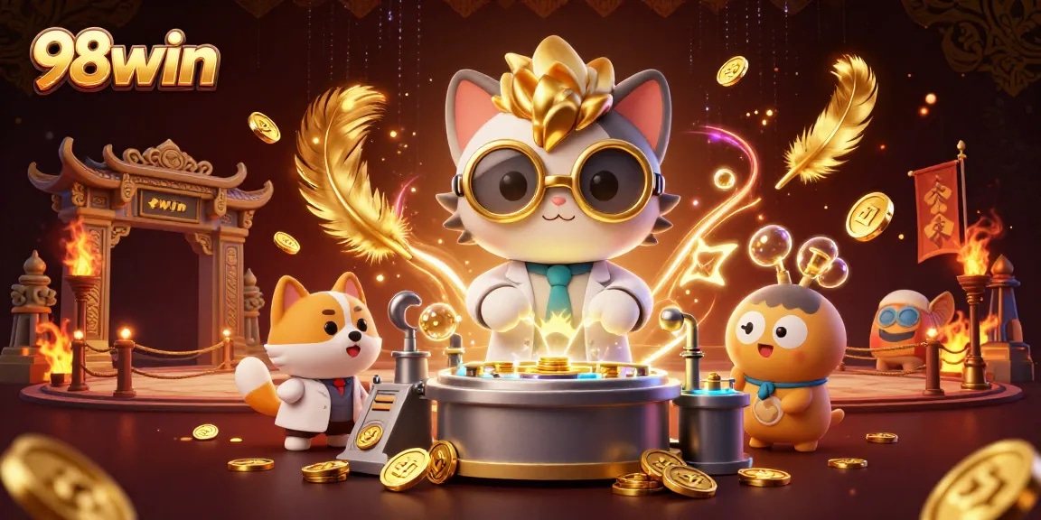 Engage with exciting gaming action at 98win amidst a lavish 3D casino environment.