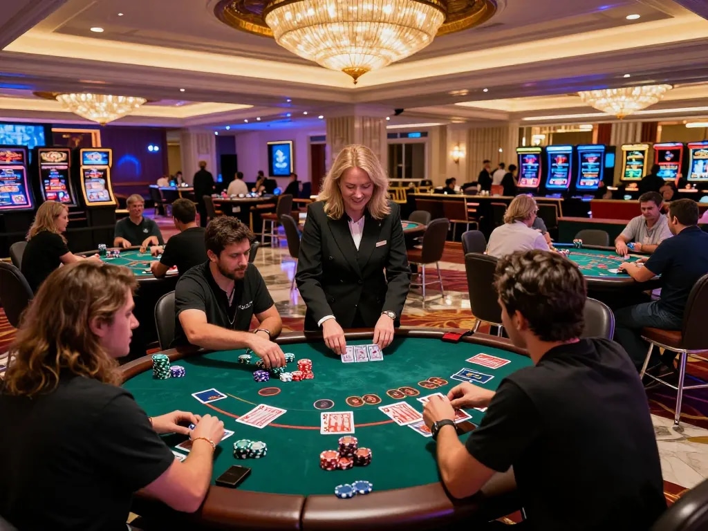 Players engaging in blackjack gaming action at the vibrant 8kbetcom casino.