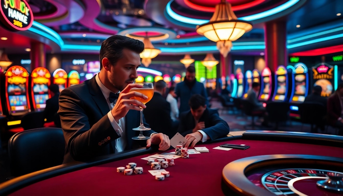 Experience a thrilling Nohu gaming session at a luxurious casino with vibrant lights and excited players.