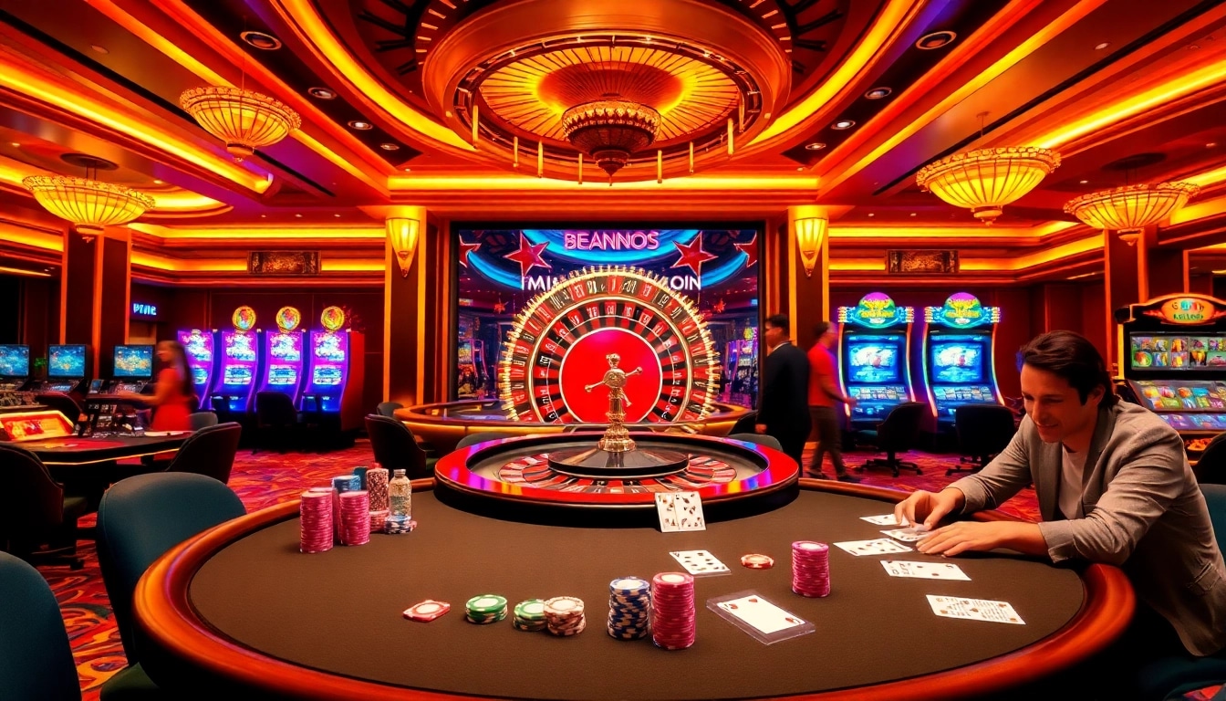 Experience the thrill of casino gaming at https://bem88.com with vibrant poker tables and slot machines.