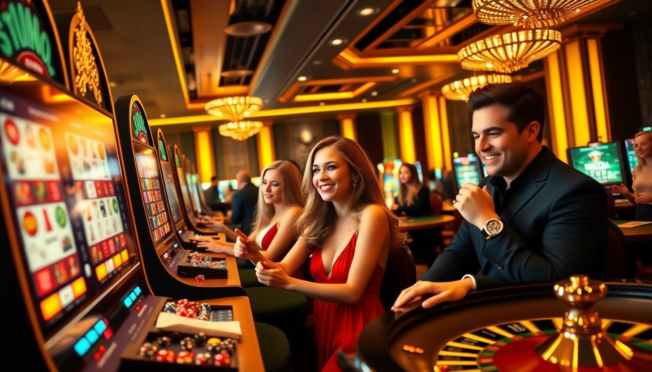 Players engaging in exciting casino games at https://win88.cfd/ with poker chips and slot machines.