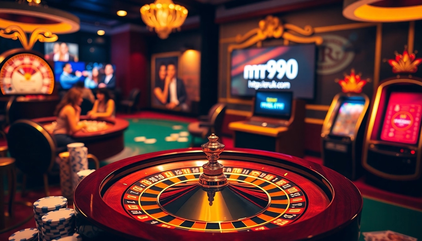 Experience thrilling casino action at https://rr99.uk.com/ with vibrant poker chips and a roulette wheel spinning.