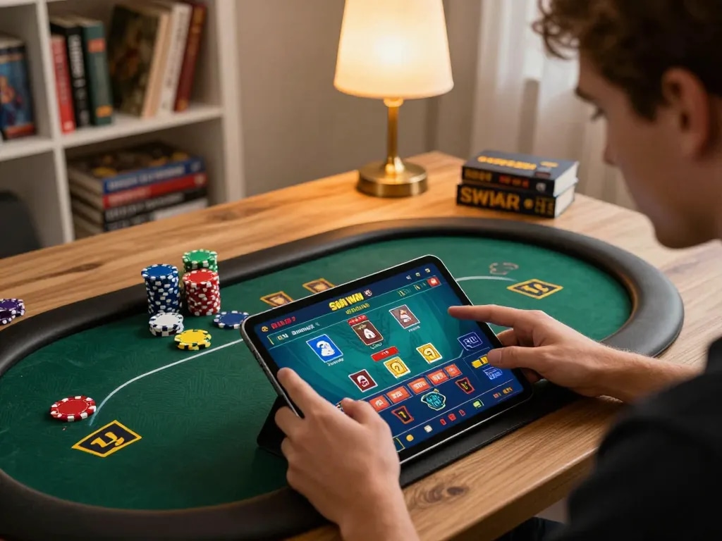 Chơi trên ứng dụng casino Sun win trong khi xem xét chiến lược poker tại một ngôi nhà ấm cúng