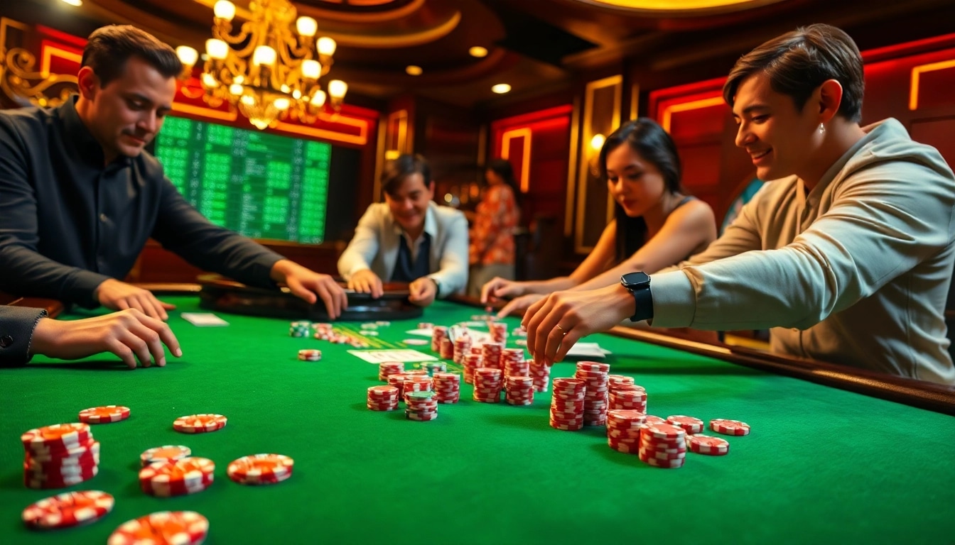 Experience thrilling gameplay at https://luongsontv23.com/ with lively casino tables and engaging gamblers.