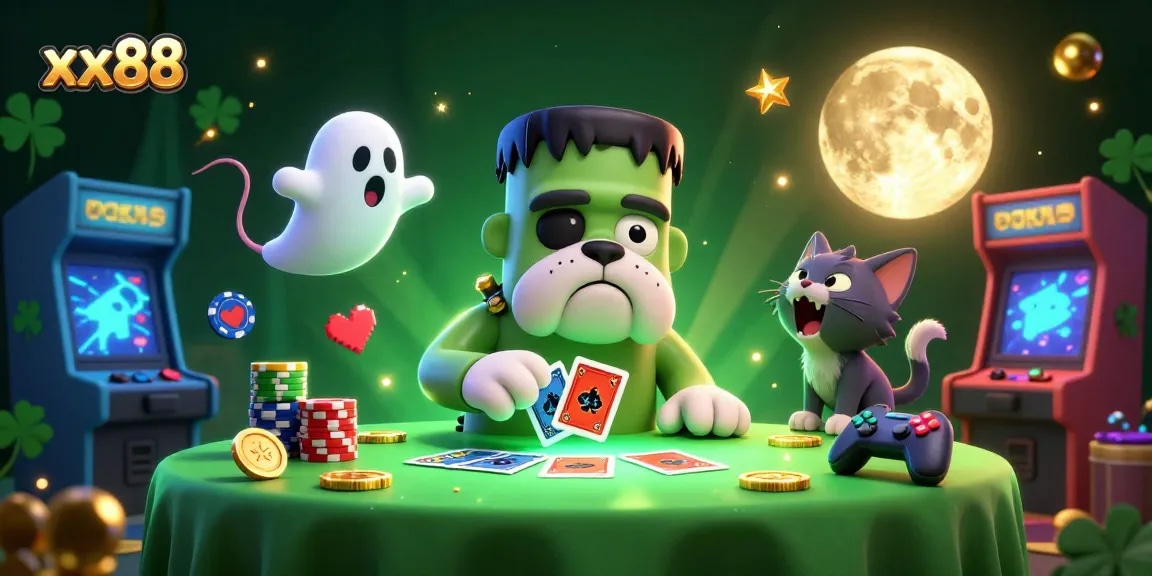 Engage with exciting card games at xx88's animated casino, featuring vivid characters and colorful gaming elements.