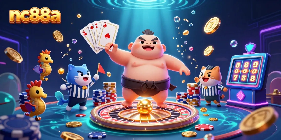 nc88a promotes a vibrant underwater casino scene, showcasing animated characters and dazzling game elements.