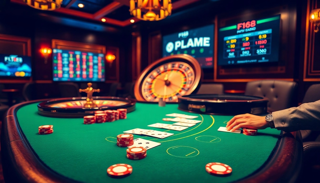 Experience F168's thrilling blackjack action with elegant dealer and poker chips.