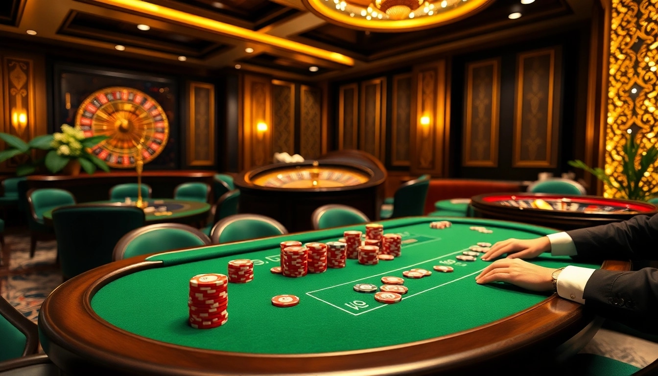 Nohu-inspired casino scene featuring an engaging poker game, vibrant chips, and stylish decor.