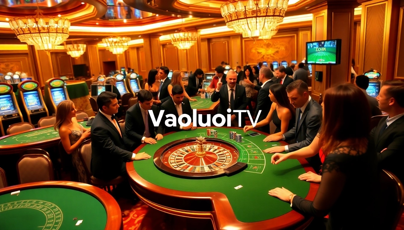 Excited gamblers enjoying live betting experiences at Vaoluoi TV's vibrant casino scene.