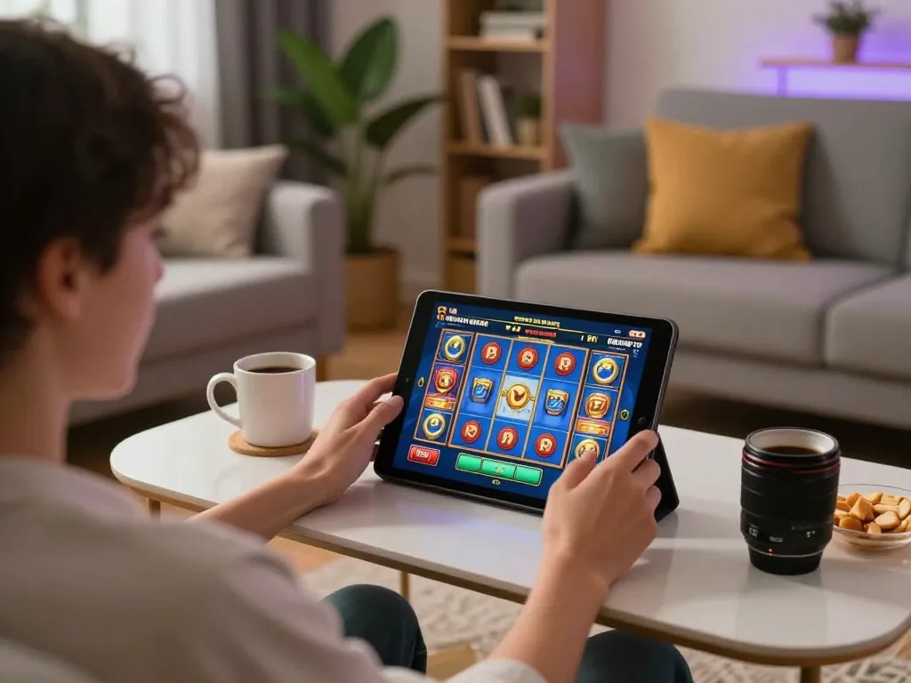 Engaging gaming session at home with PH22 slot game displayed on tablet for immersive experience