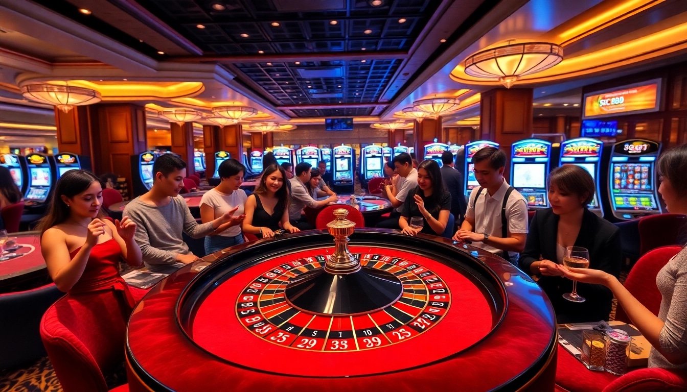 Experience the excitement at the SC88 casino with vibrant players around the roulette table.