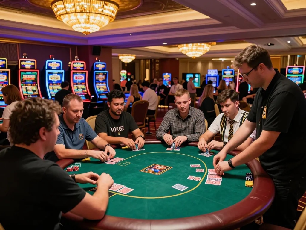 Players engage in strategic gameplay during a high-stakes poker game at vin88 casino.