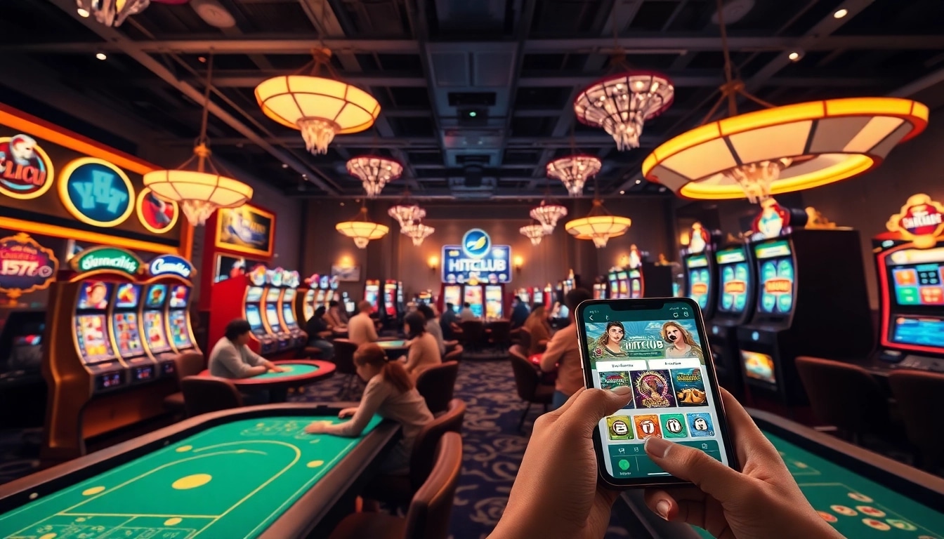 Hitclub online gaming platform featuring vibrant casino games and mobile app interface.