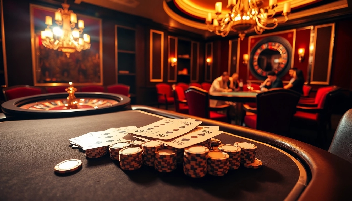 Experience the excitement of online gambling at https://bl555.uk.com/ with a luxurious poker game setting.