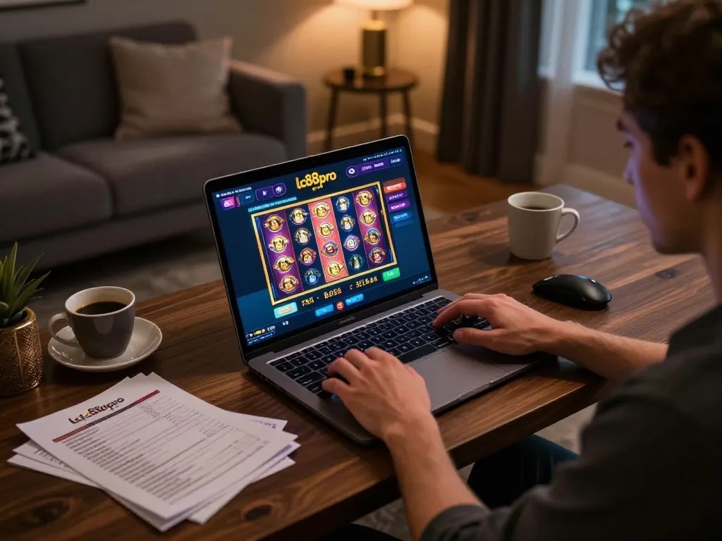 Engaging with lc88pro online casino gameplay in a stylish home office setup.