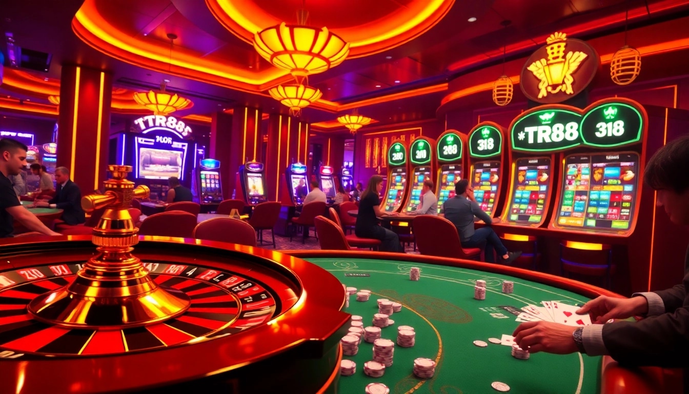 Experience thrilling gameplay at TR88 with poker chips and a spinning roulette wheel.