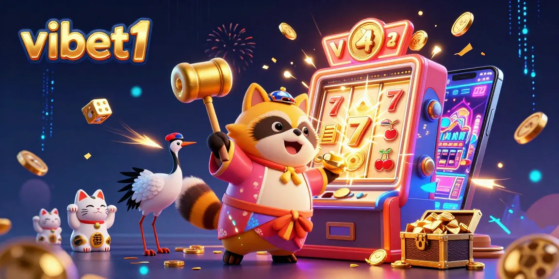 Experience the excitement of vibet1 with cheerful tanuki and fortune cats celebrating a big jackpot.