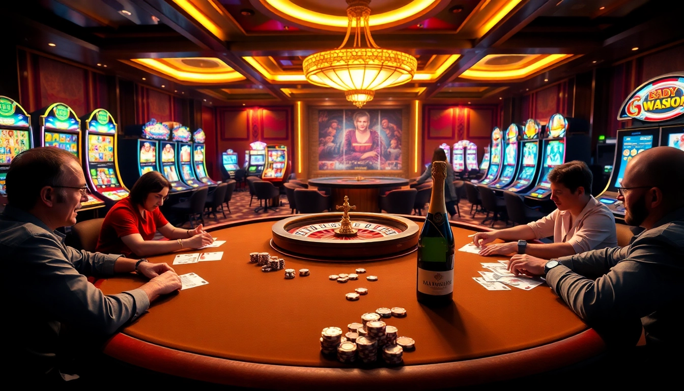 Players engaging in a thrilling game of poker at GO99 casino with vibrant ambient lighting.