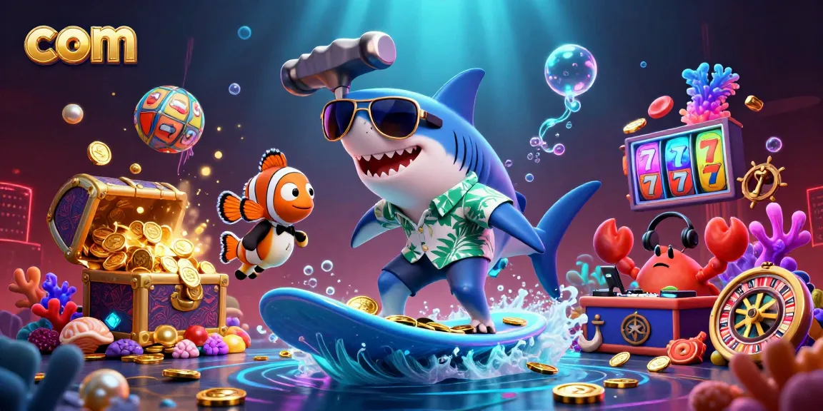 Experience the excitement at com with a dynamic underwater casino scene featuring vibrant characters and game elements.