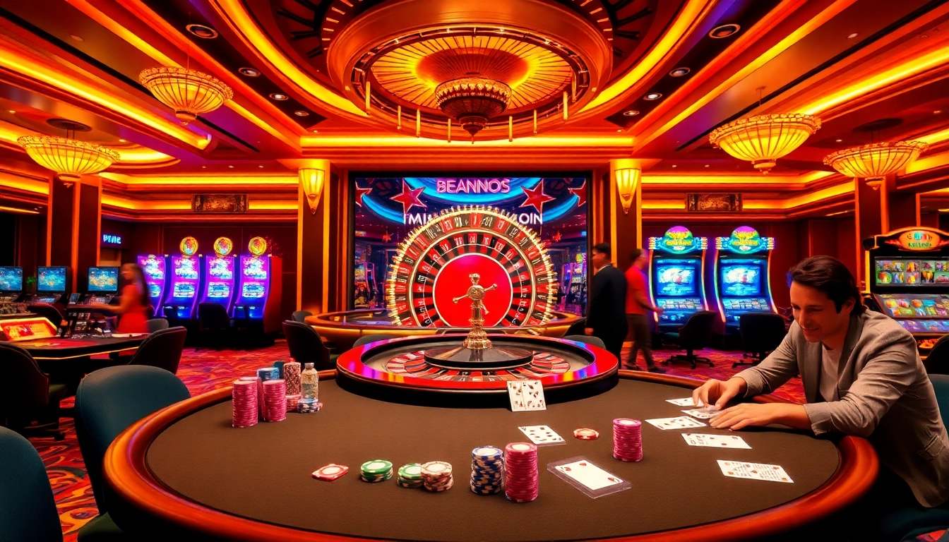 Experience the thrill of casino gaming at https://bem88.com with vibrant poker tables and slot machines.