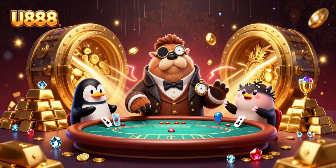 Experience thrilling poker action with U888's animated characters in a vibrant underwater scene.