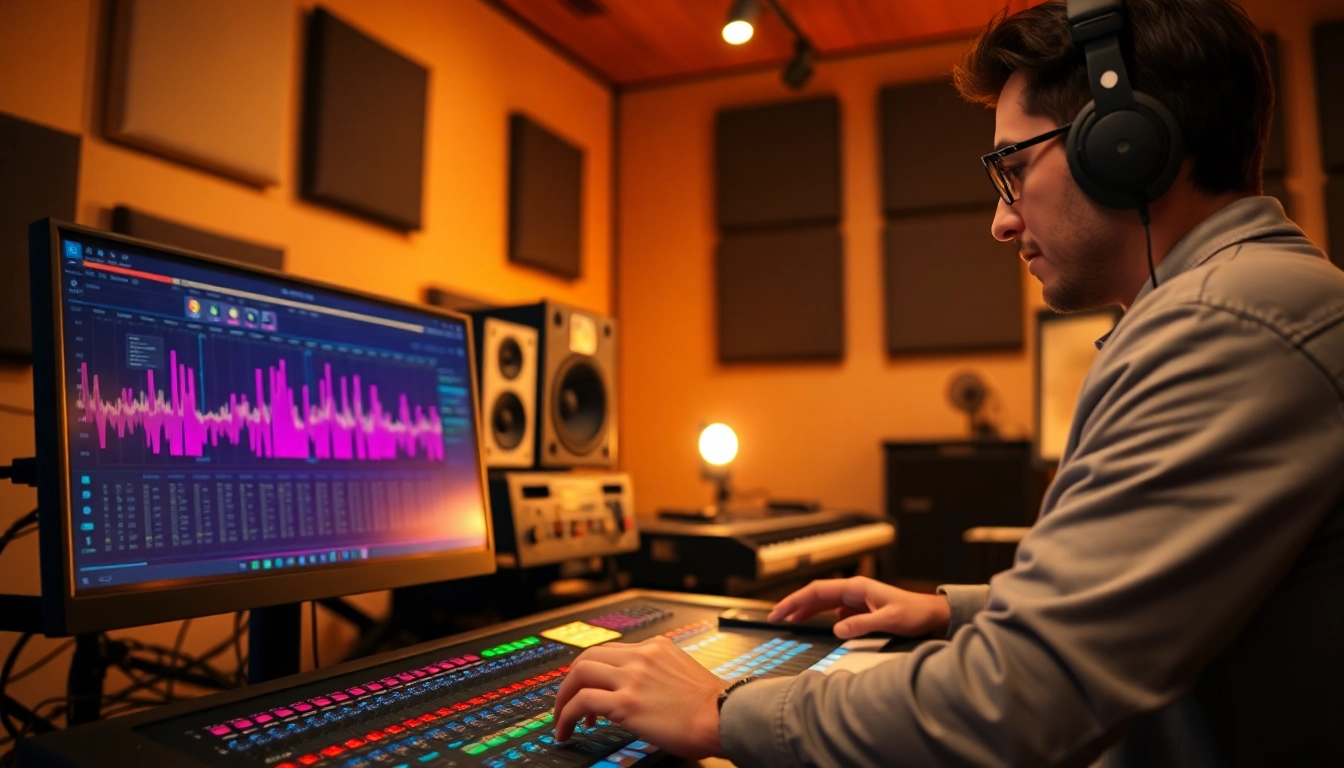Crafting high-quality online mastering in a warm, inviting studio setting.