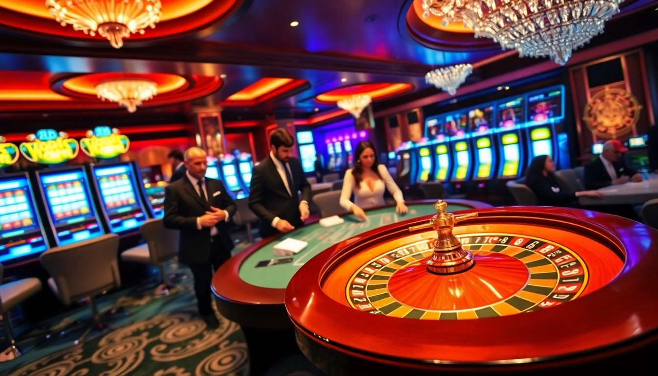 Experience the excitement of rr88 có uy tín with a vibrant casino atmosphere featuring roulette tables and engaged players.