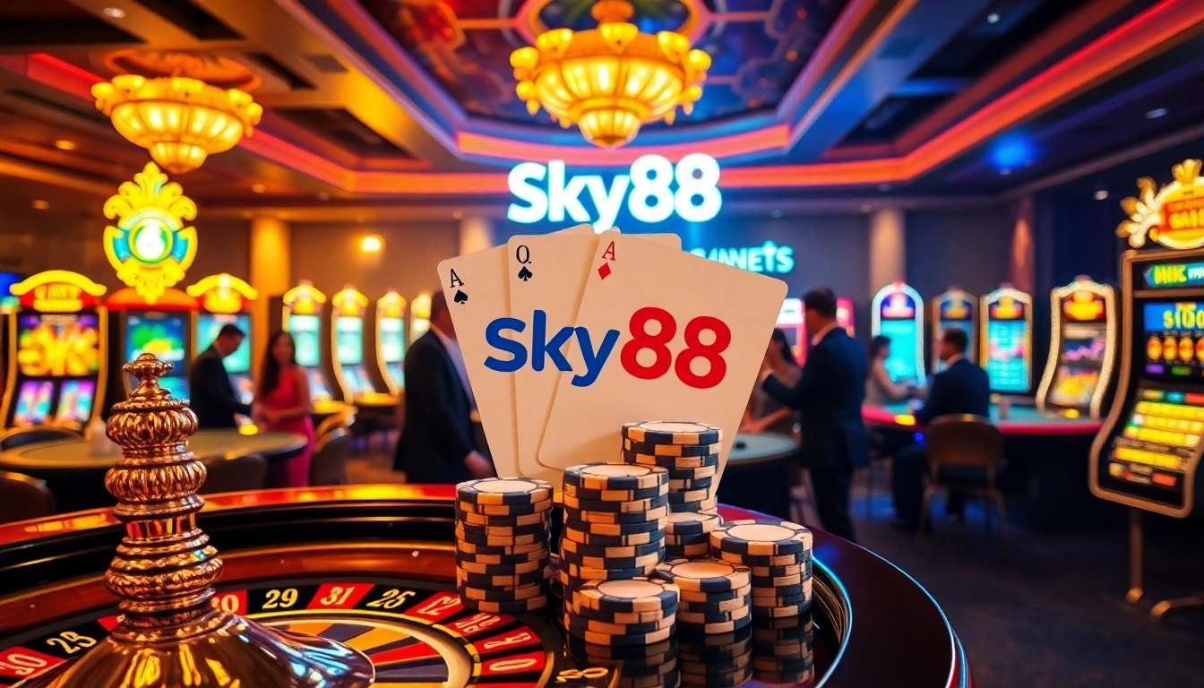 Engage in thrilling gameplay at SKY88 with exciting casino tables and vibrant slot machines.