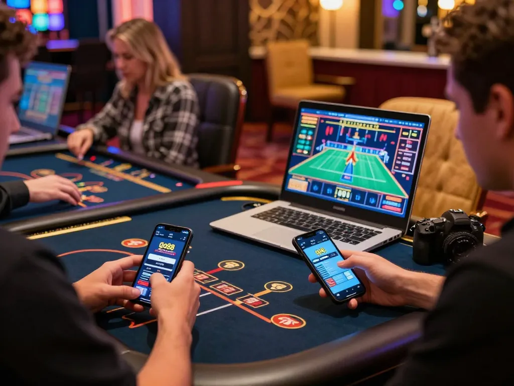 Player enjoying go88 mobile gaming experience with vibrant interface and modern setup