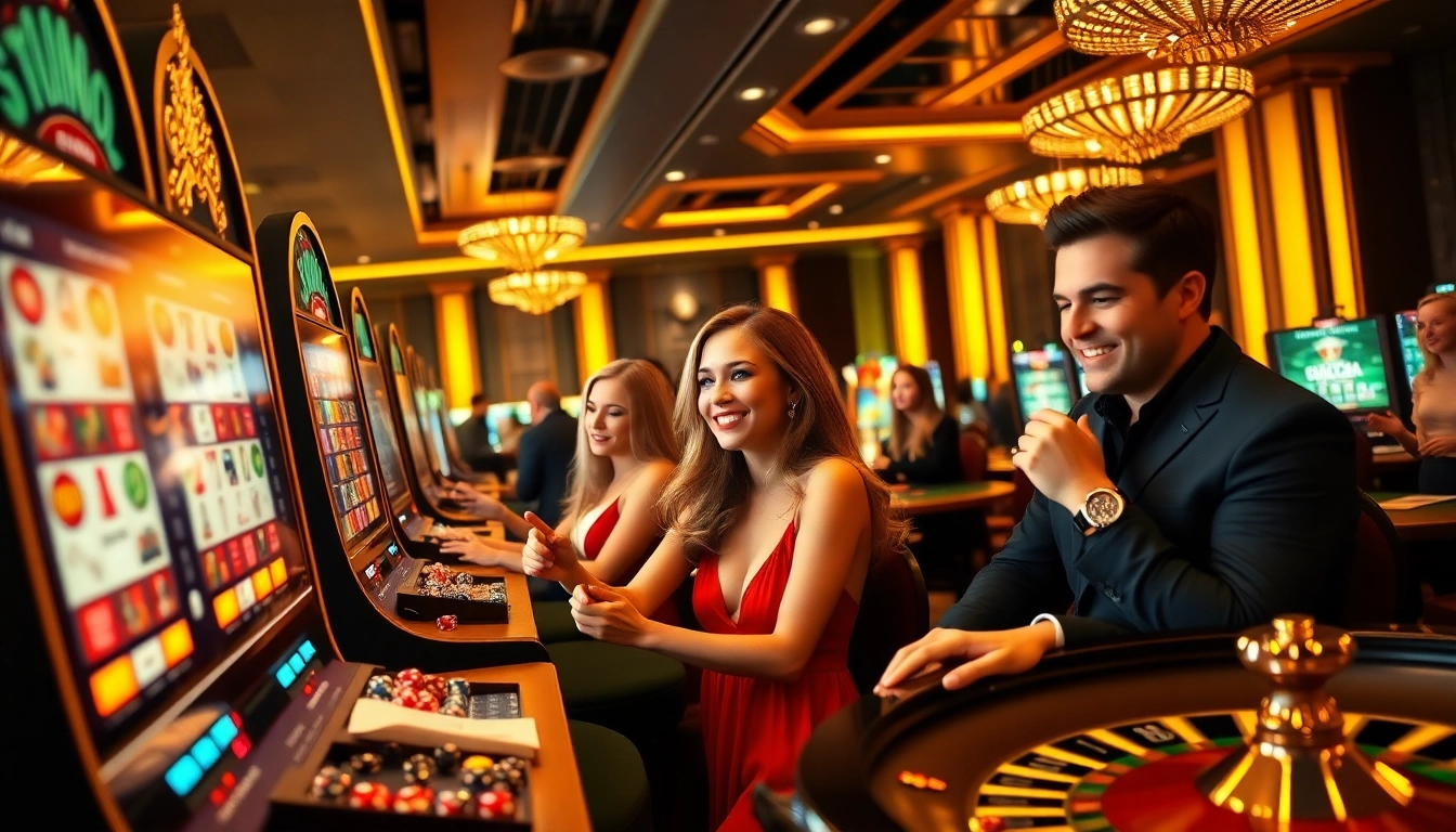 Players engaging in exciting casino games at https://win88.cfd/ with poker chips and slot machines.