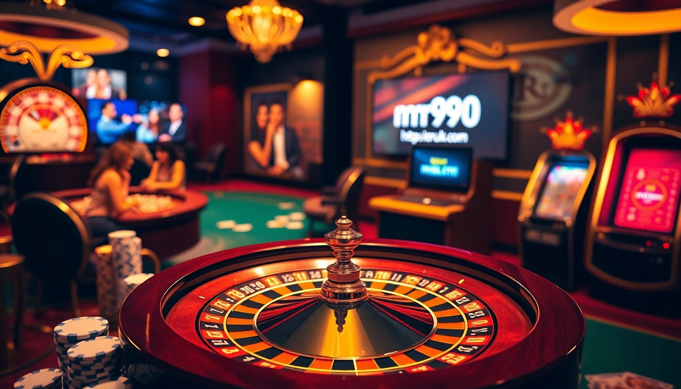 Experience thrilling casino action at https://rr99.uk.com/ with vibrant poker chips and a roulette wheel spinning.