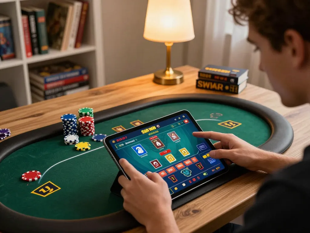 Chơi trên ứng dụng casino Sun win trong khi xem xét chiến lược poker tại một ngôi nhà ấm cúng