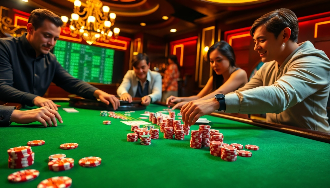Experience thrilling gameplay at https://luongsontv23.com/ with lively casino tables and engaging gamblers.