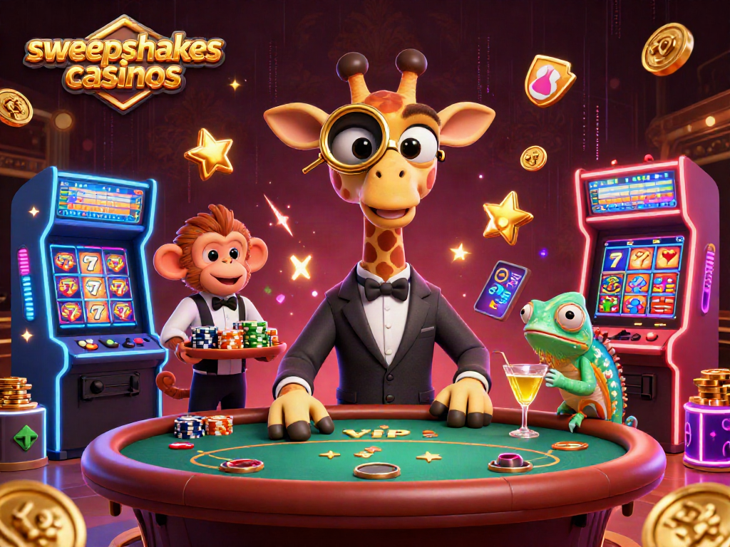Engage in sweepstakes casinos with thrilling gameplay featuring vibrant 3D characters and arcade elements.