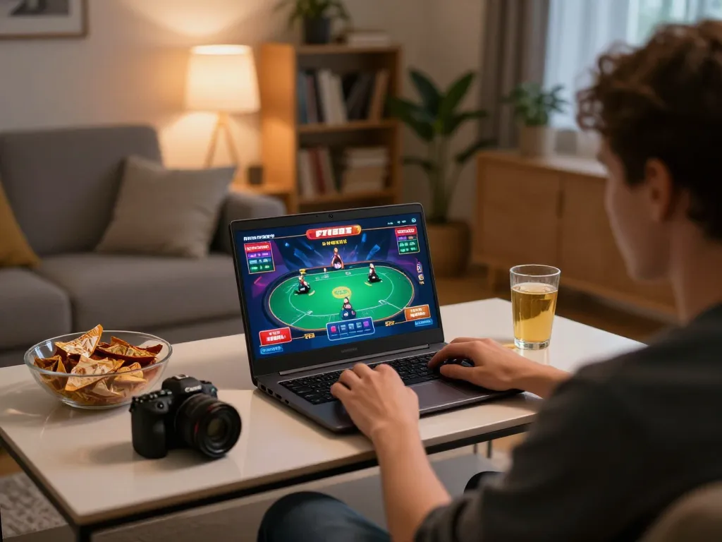 Player engaging in poker gameplay on F168 online casino from the comfort of home.