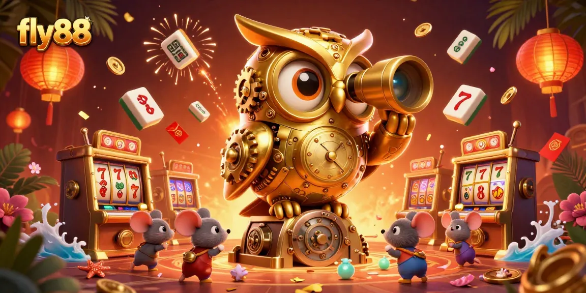 Experience vibrant slot action at fly88 with a dynamic 3D owl and exciting casino elements.