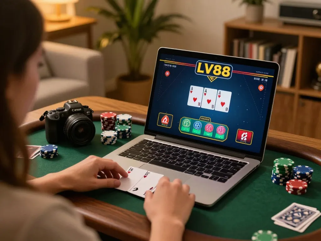 Engaging gameplay on LV88 showing a player focused on an online blackjack game.