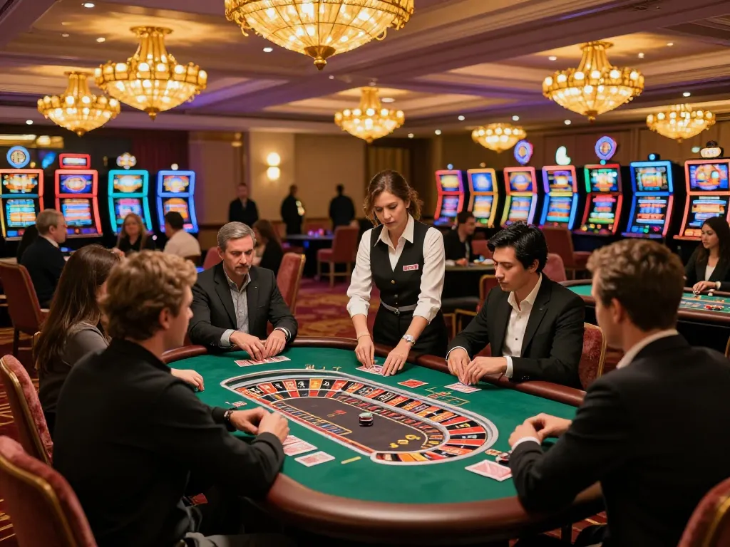 56WIN players engaged in roulette action amidst a luxurious casino setting.